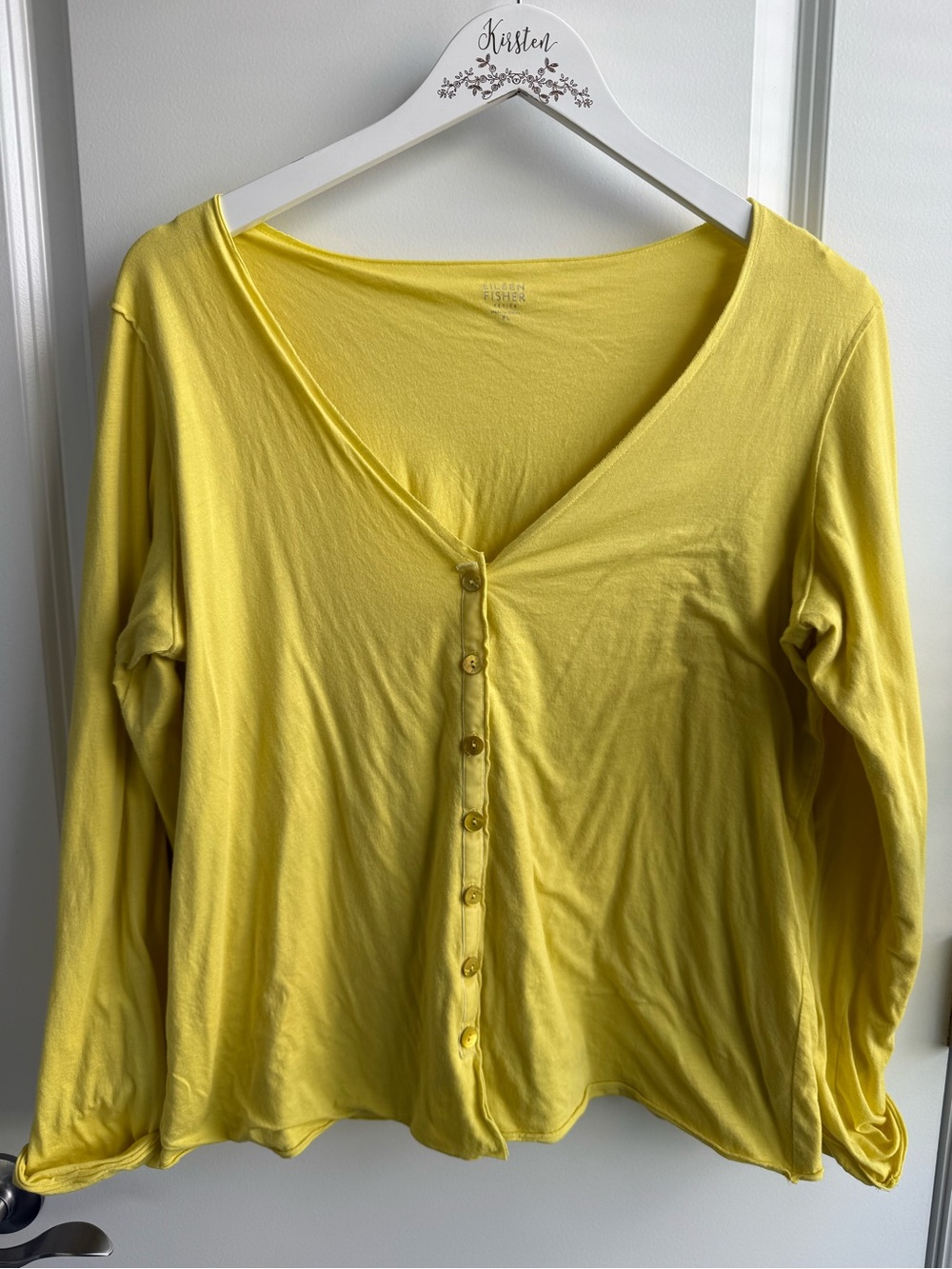 Eileen Fisher Yellow Double Layer Organic Cotton Cardigan Y2K Large Petite